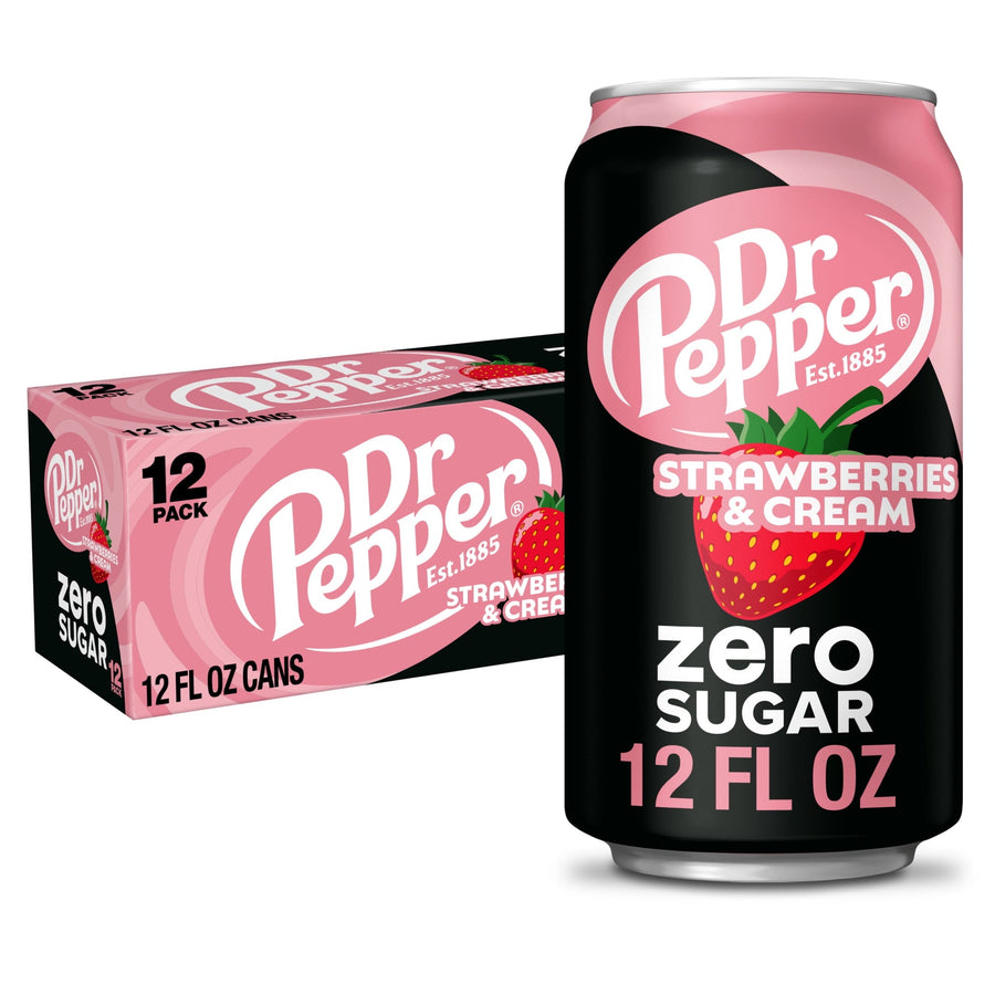 Dr Pepper Strawberries & Cream Zero Sugar Soda - Premium Zero Sugar Set - Clean Travel Style Choice